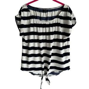 ANN TAYLOR White and Navy Striped Nautical Style Ladies Summer‎ Top, L